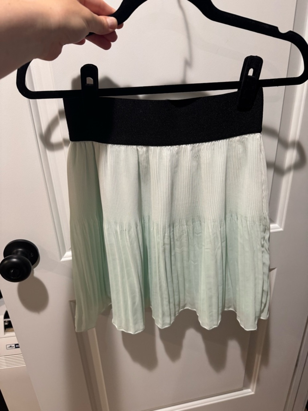 Zara Mint Green Pleated Skater Skirt with Black Waistband